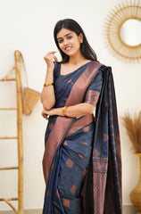 Staring Navy Blue Soft Silk Saree With Beautiful Blouse Piece - Colorful Saree