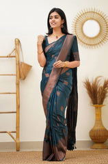 Prominent Rama Soft Silk Saree With Blissful Blouse Piece - Colorful Saree