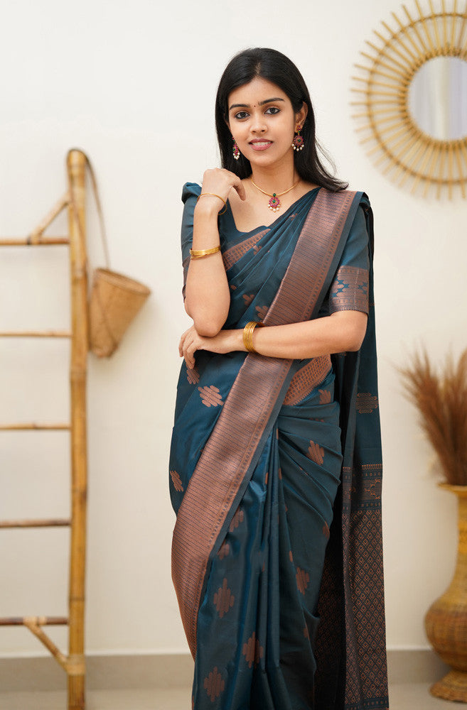 Prominent Rama Soft Silk Saree With Blissful Blouse Piece - Colorful Saree