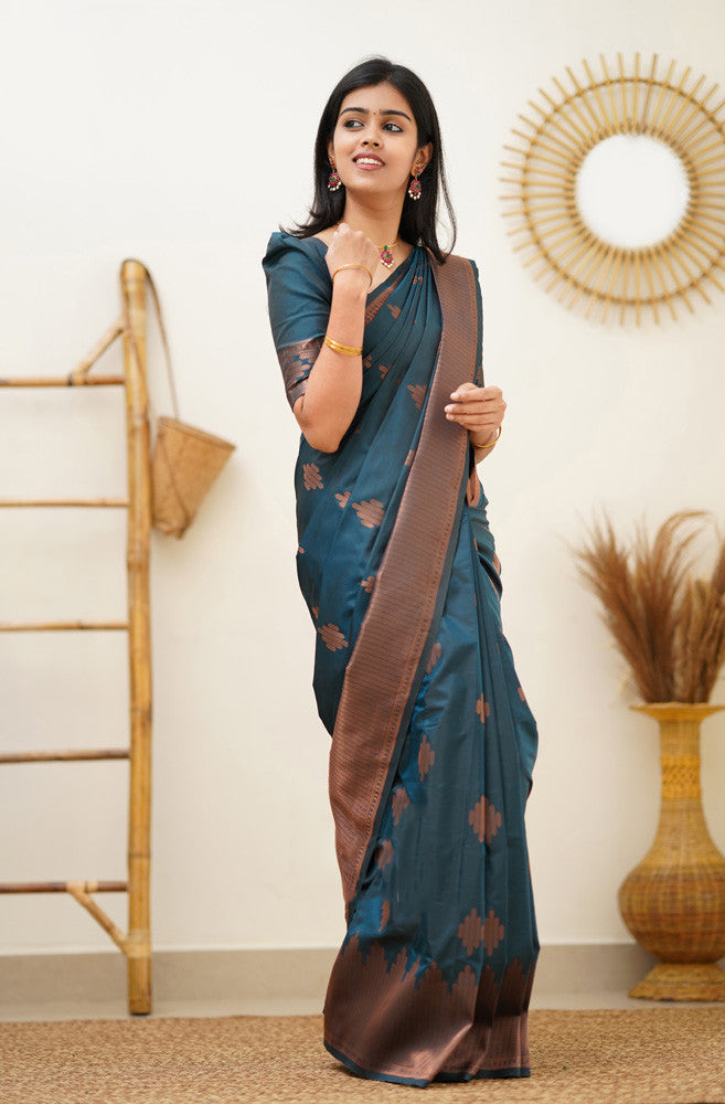 Prominent Rama Soft Silk Saree With Blissful Blouse Piece - Colorful Saree