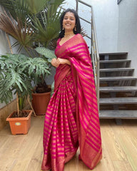 Glowing Pink Soft Silk Saree With Groovy Blouse Piece - Colorful Saree