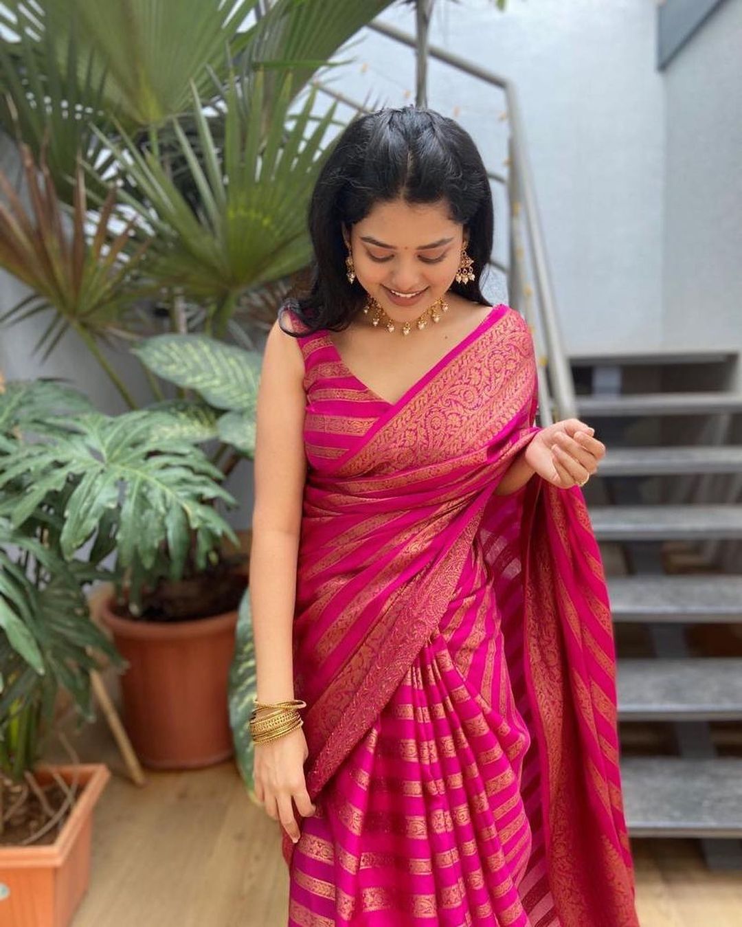 Glowing Pink Soft Silk Saree With Groovy Blouse Piece - Colorful Saree