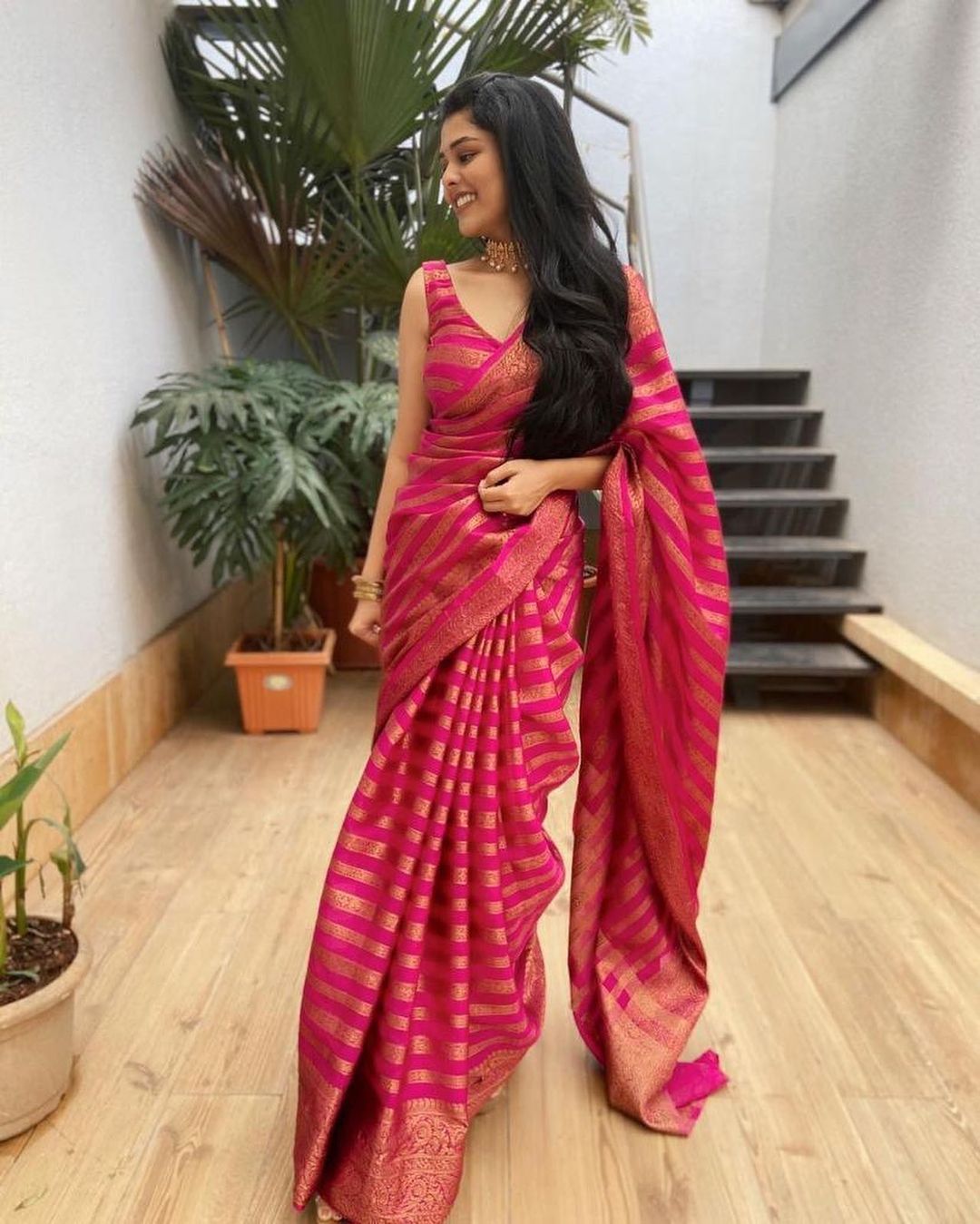 Glowing Pink Soft Silk Saree With Groovy Blouse Piece - Colorful Saree