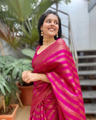 Glowing Pink Soft Silk Saree With Groovy Blouse Piece - Colorful Saree