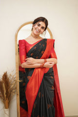 Fugacious Black Soft Silk Saree with Propinquity Blouse Piece - Colorful Saree