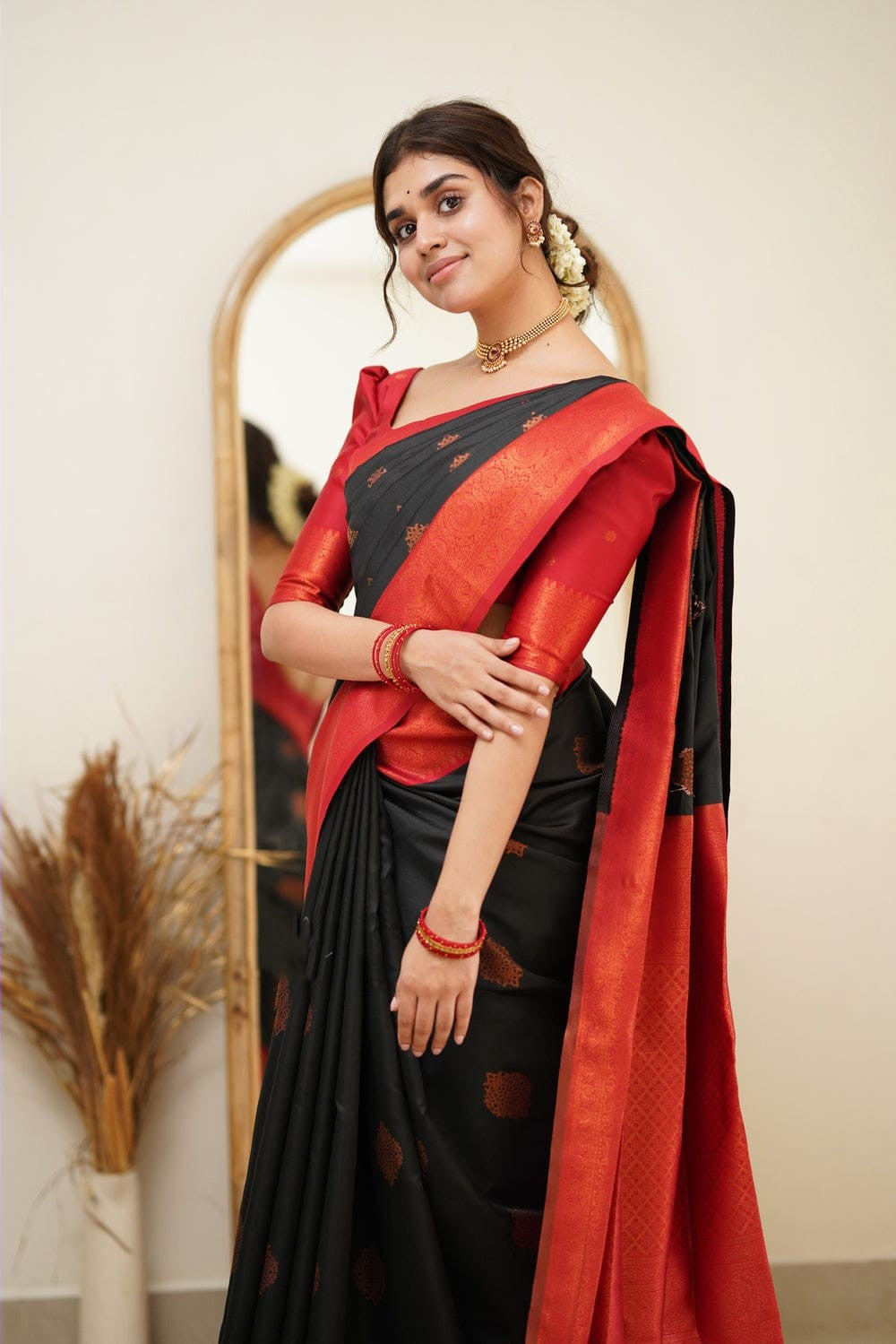 Fugacious Black Soft Silk Saree with Propinquity Blouse Piece - Colorful Saree