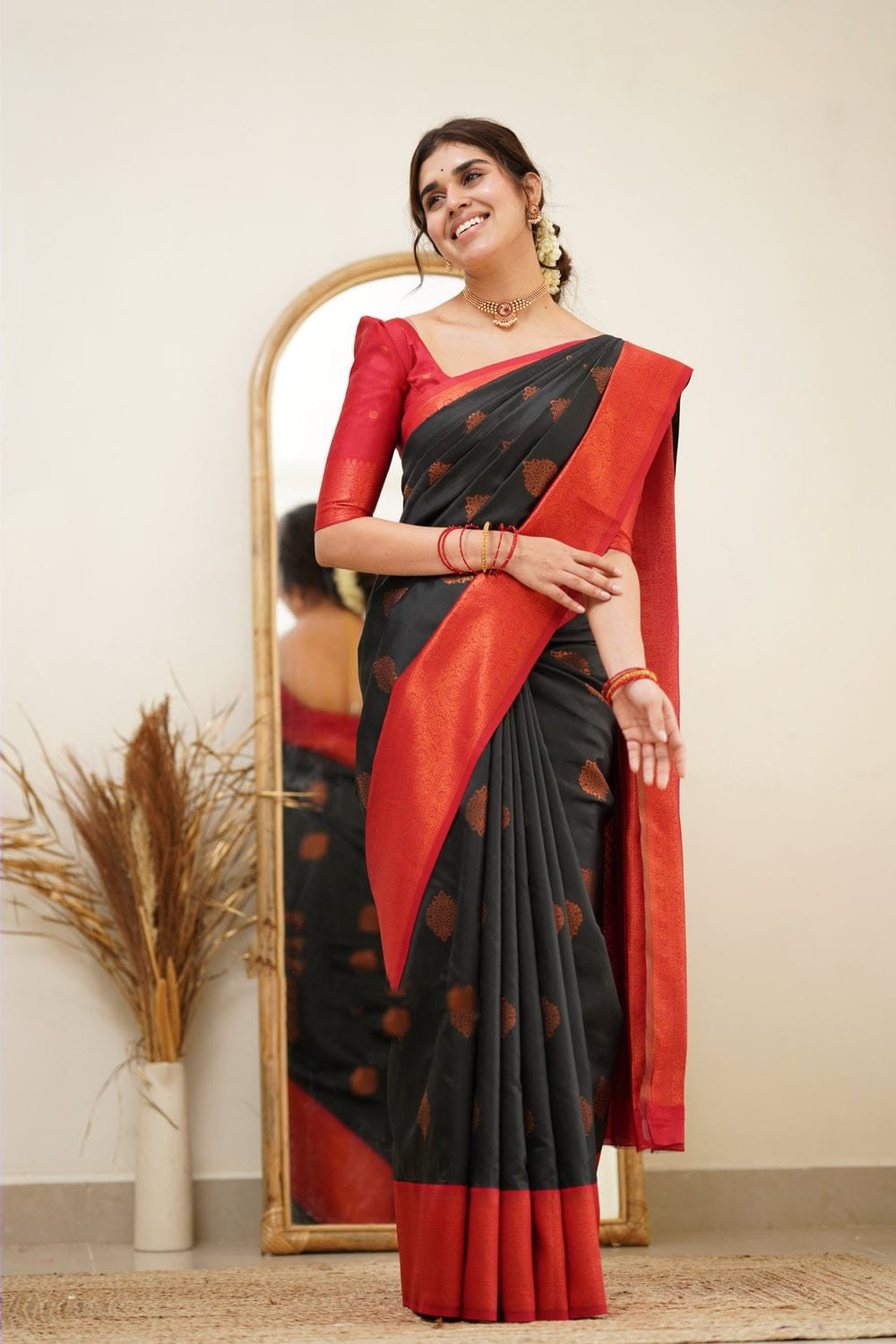 Fugacious Black Soft Silk Saree with Propinquity Blouse Piece - Colorful Saree