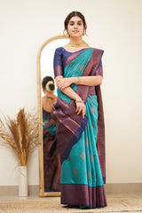 Eloquence Firozi Soft Silk Saree with Scintilla Blouse Piece - Colorful Saree