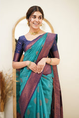 Eloquence Firozi Soft Silk Saree with Scintilla Blouse Piece - Colorful Saree