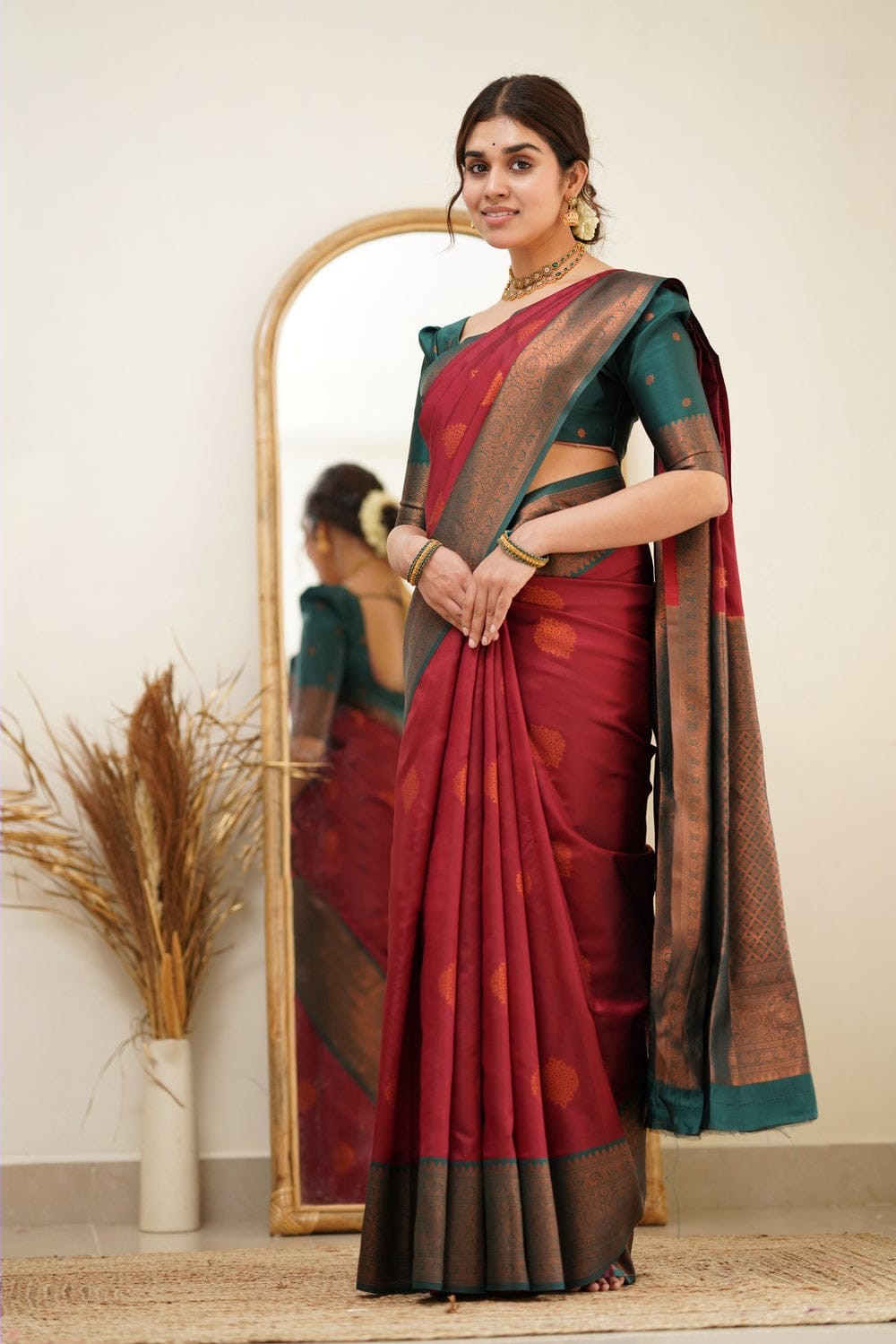 Fragrant Maroon Soft Silk Saree with Exuberant Blouse Piece - Colorful Saree