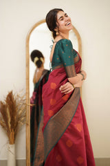 Fragrant Maroon Soft Silk Saree with Exuberant Blouse Piece - Colorful Saree