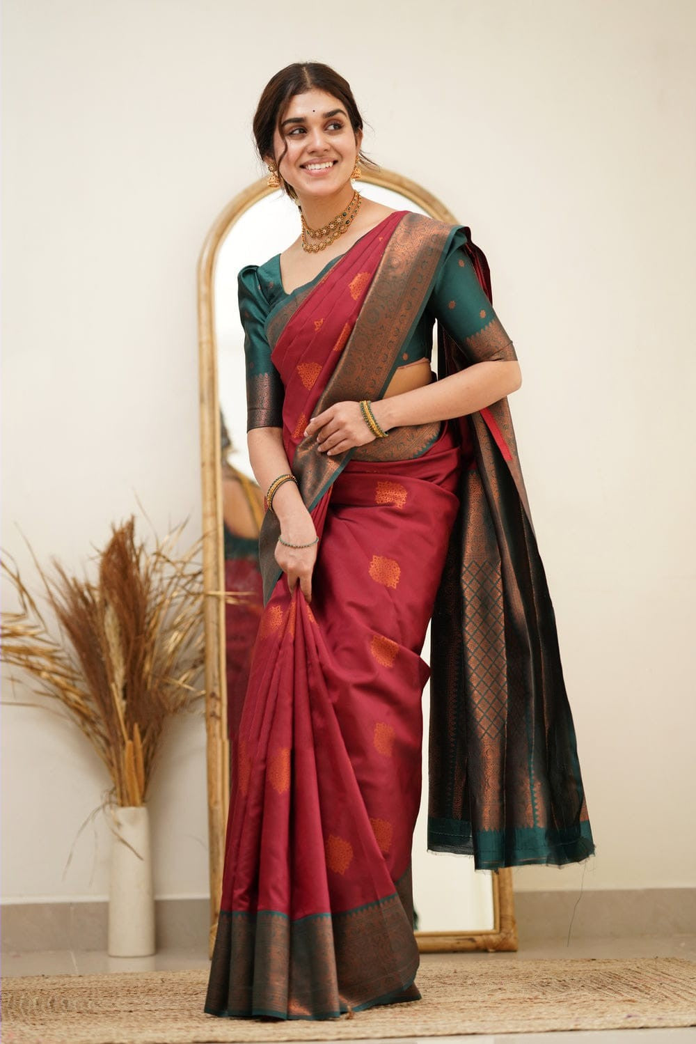 Fragrant Maroon Soft Silk Saree with Exuberant Blouse Piece - Colorful Saree