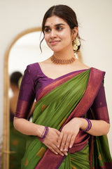 Splendorous Mehndi Soft Silk Saree with Glittering Blouse Piece - Colorful Saree