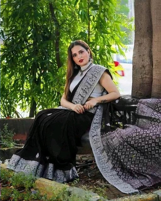 Desirable Black Soft Banarasi Silk Saree With Attractive Blouse Piece - Colorful Saree