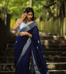 Engrossing Navy Blue Soft Silk Saree With Glowing Blouse Piece - Colorful Saree