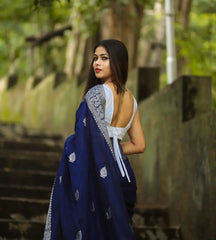 Engrossing Navy Blue Soft Silk Saree With Glowing Blouse Piece - Colorful Saree