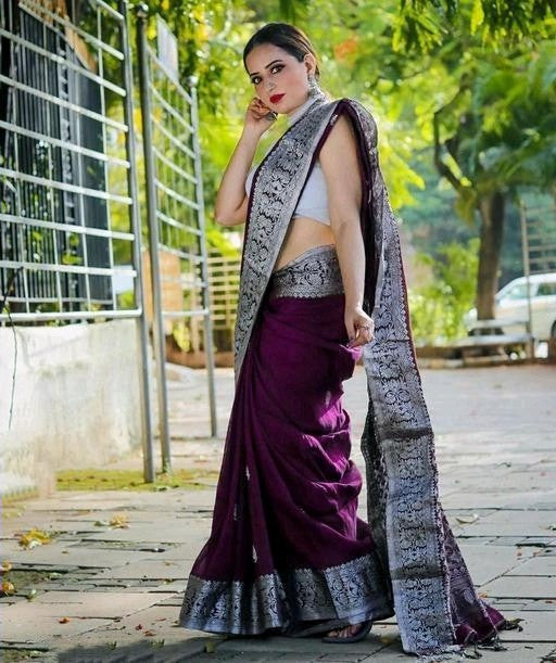 Stunner Purple Soft Banarasi Silk Saree With Attractive Blouse Piece - Colorful Saree