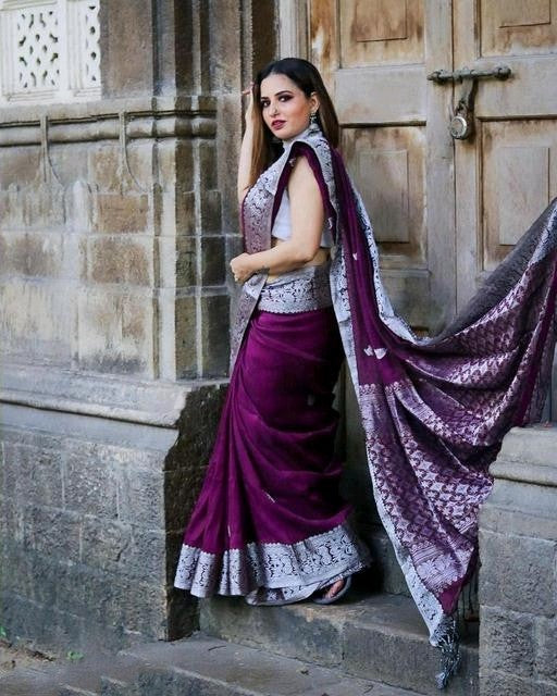 Stunner Purple Soft Banarasi Silk Saree With Attractive Blouse Piece - Colorful Saree