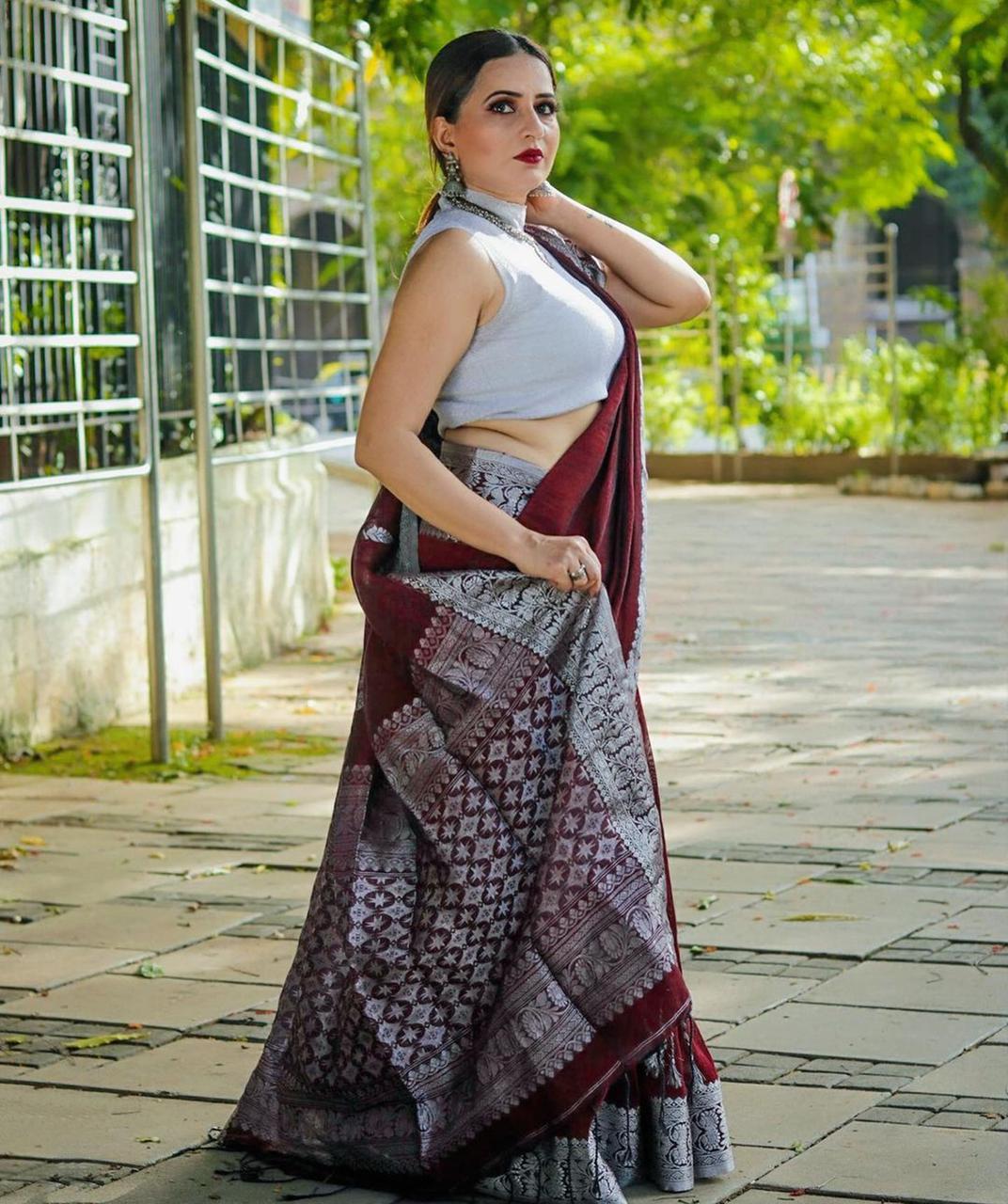 Deserving Wine Soft Banarasi Silk Saree With Attractive Blouse Piece - Colorful Saree