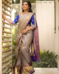 Palimpsest Grey Soft Banarasi Silk Saree With Two Snazzy Blouse Piece - Colorful Saree