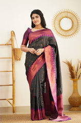 Breathtaking Black Soft Silk Saree with Glittering Blouse Piece - Colorful Saree