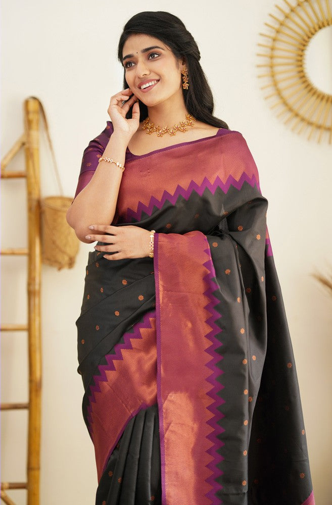 Breathtaking Black Soft Silk Saree with Glittering Blouse Piece - Colorful Saree