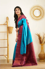 Designer Firozi Soft Silk Saree with Prominent Blouse Piece - Colorful Saree