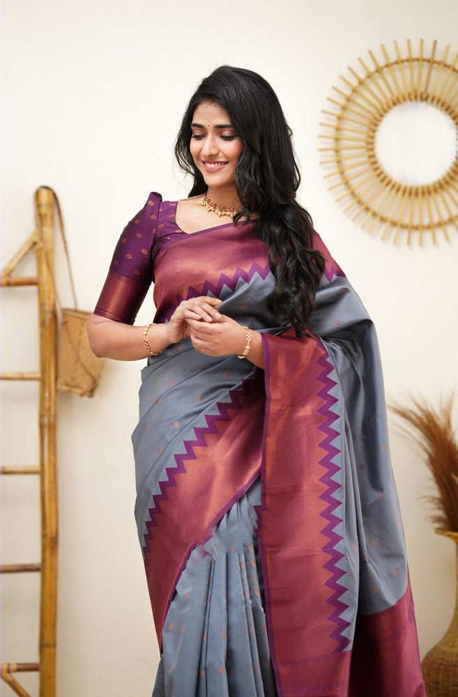 Arresting Grey Soft Silk Saree with Inspiring Blouse Piece - Colorful Saree