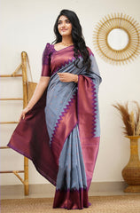 Arresting Grey Soft Silk Saree with Inspiring Blouse Piece - Colorful Saree