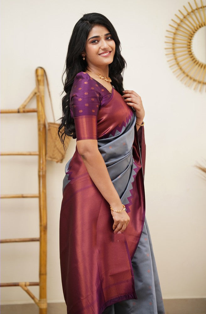 Arresting Grey Soft Silk Saree with Inspiring Blouse Piece - Colorful Saree