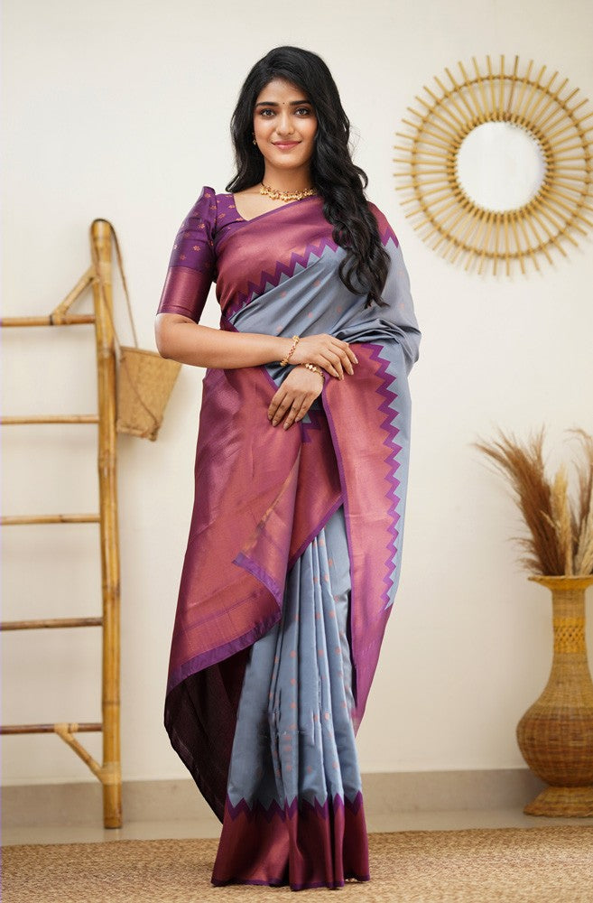 Arresting Grey Soft Silk Saree with Inspiring Blouse Piece - Colorful Saree