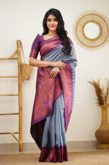 Arresting Grey Soft Silk Saree with Inspiring Blouse Piece - Colorful Saree