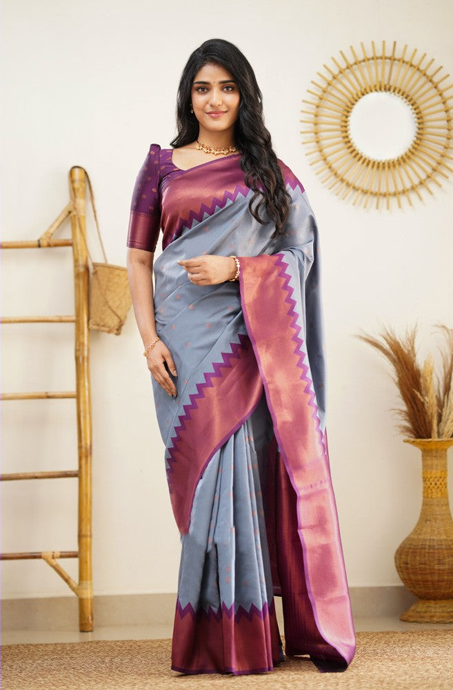 Arresting Grey Soft Silk Saree with Inspiring Blouse Piece - Colorful Saree