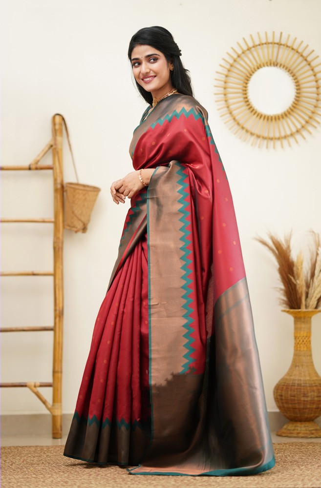 Demesne Maroon Soft Silk Saree with Eloquence Blouse Piece - Colorful Saree