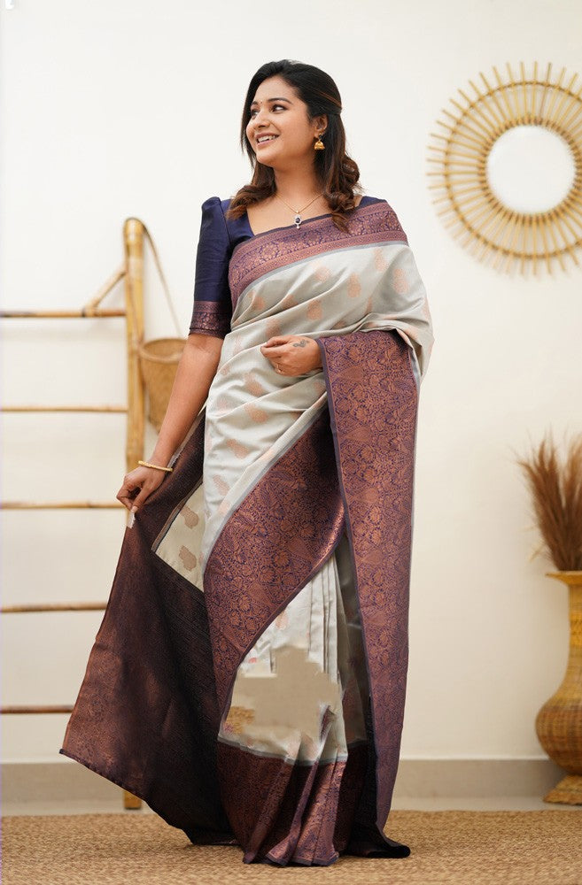 Sumptuous Beige Soft Banarasi Silk Saree With Delectable Blouse Piece - Colorful Saree