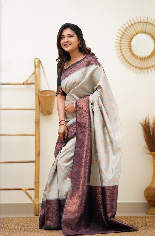 Sumptuous Beige Soft Banarasi Silk Saree With Delectable Blouse Piece - Colorful Saree