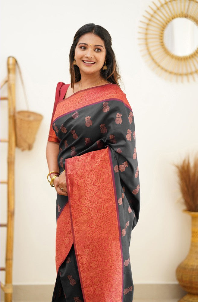 Scrumptious Black Soft Banarasi Silk Saree With Luxuriant Blouse Piece - Colorful Saree