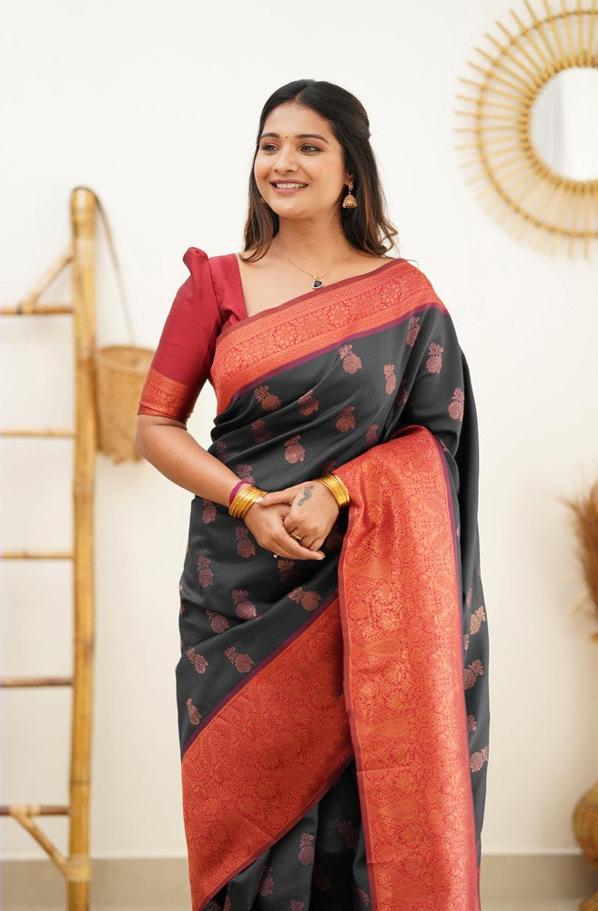 Scrumptious Black Soft Banarasi Silk Saree With Luxuriant Blouse Piece - Colorful Saree