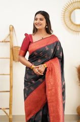 Scrumptious Black Soft Banarasi Silk Saree With Luxuriant Blouse Piece - Colorful Saree