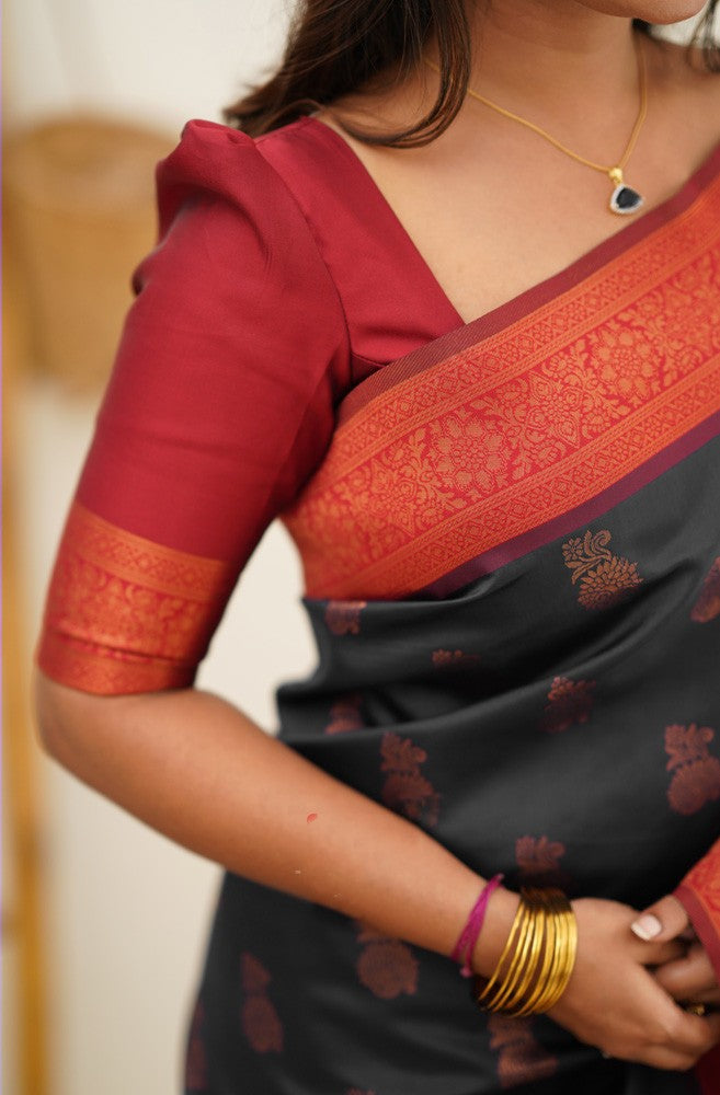 Scrumptious Black Soft Banarasi Silk Saree With Luxuriant Blouse Piece - Colorful Saree