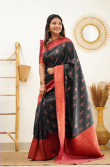 Scrumptious Black Soft Banarasi Silk Saree With Luxuriant Blouse Piece - Colorful Saree