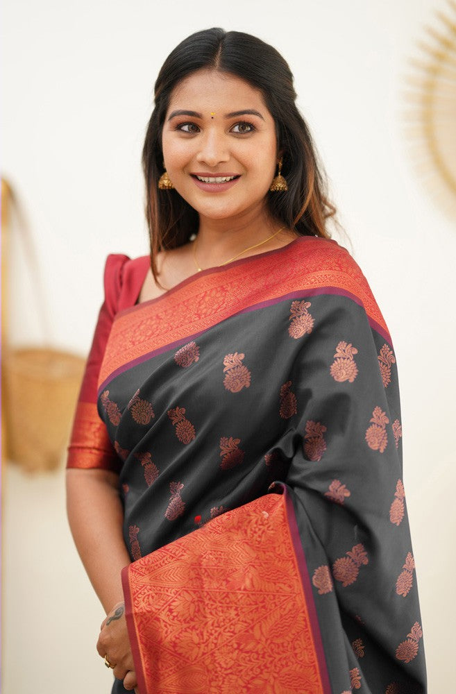 Scrumptious Black Soft Banarasi Silk Saree With Luxuriant Blouse Piece - Colorful Saree