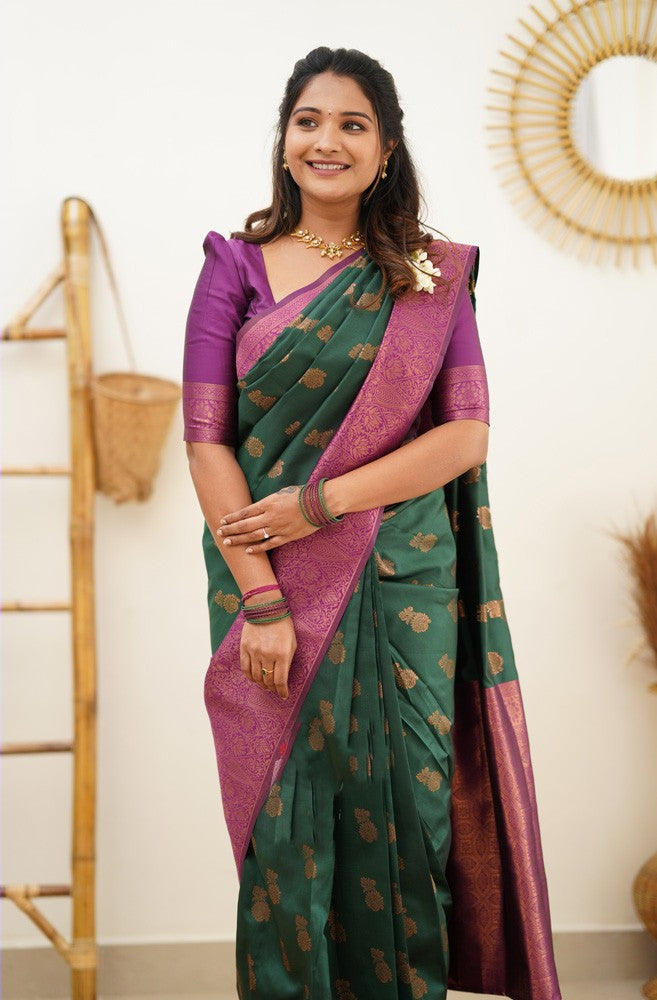 Supernal Green Soft Banarasi Silk Saree With Imaginative Blouse Piece - Colorful Saree