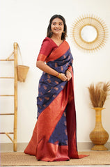 Magnetic Navy Blue Soft Banarasi Silk Saree With Confounding Blouse Piece - Colorful Saree