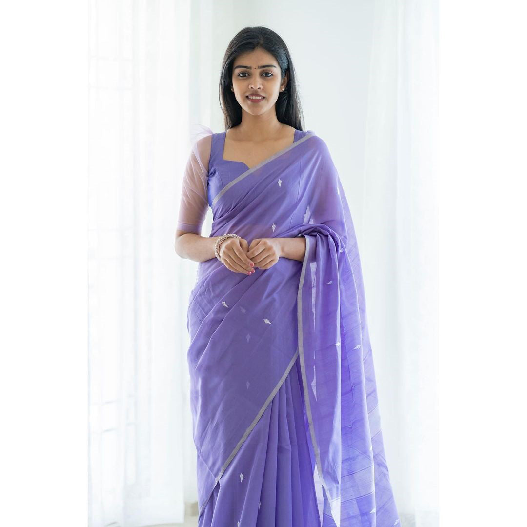 Excellent Lavendor Cotton Silk Saree With Woebegone Blouse Piece - Colorful Saree