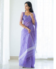 Excellent Lavendor Cotton Silk Saree With Woebegone Blouse Piece - Colorful Saree