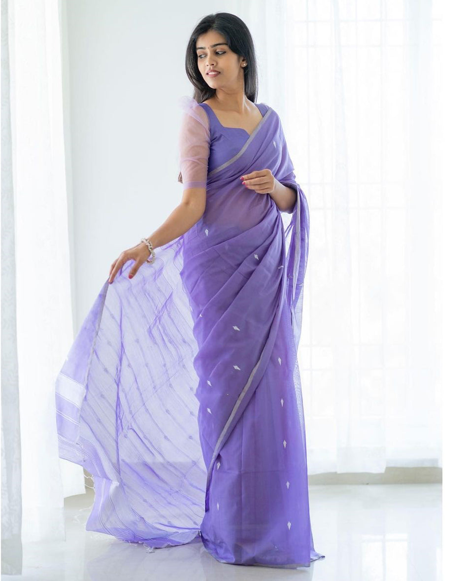 Excellent Lavendor Cotton Silk Saree With Woebegone Blouse Piece - Colorful Saree