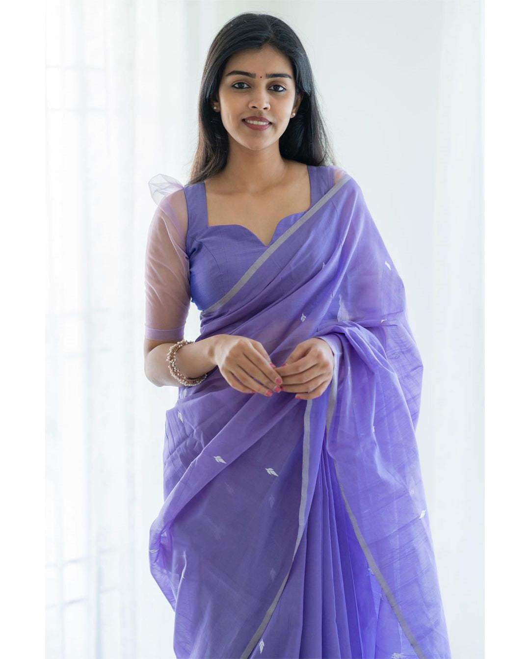 Excellent Lavendor Cotton Silk Saree With Woebegone Blouse Piece - Colorful Saree