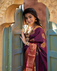 Incredible Wine Soft Banarasi Silk Saree With Adorable Blouse Piece - Colorful Saree