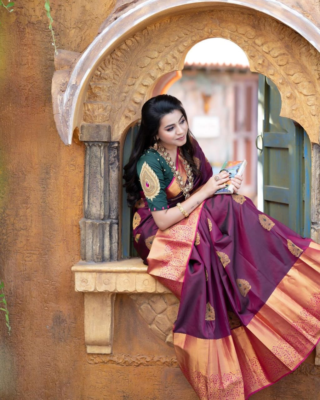 Incredible Wine Soft Banarasi Silk Saree With Adorable Blouse Piece - Colorful Saree